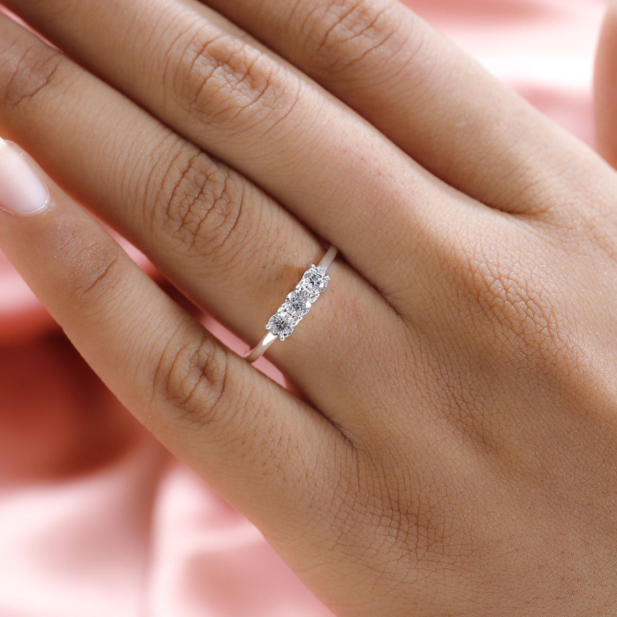 Simulated diamond three-stone ring in Sterling silver V32570558 3