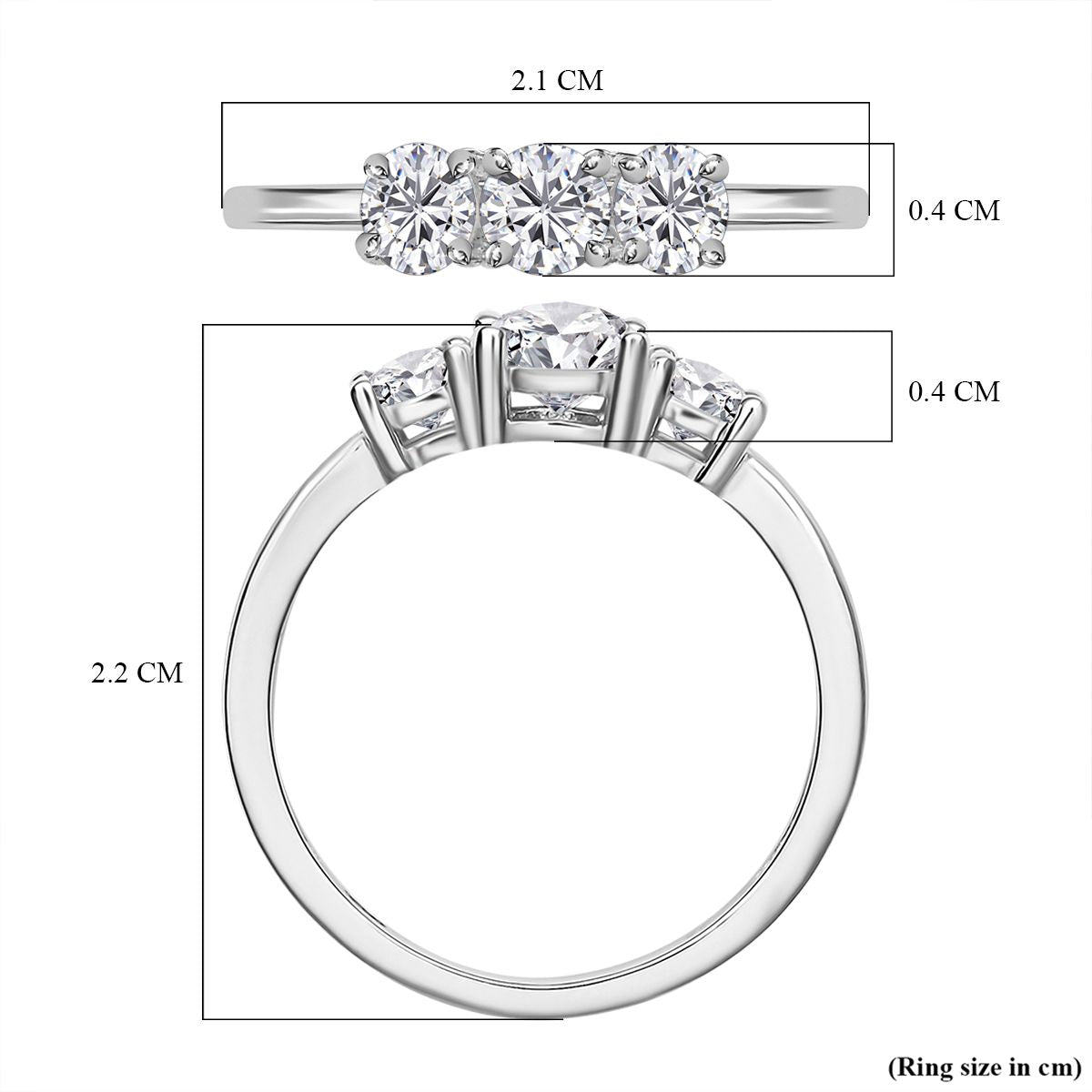 Simulated diamond three-stone ring in Sterling silver V32570558 6