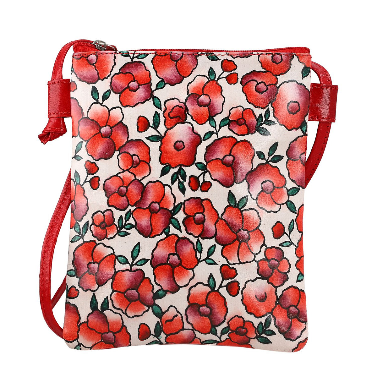 SUKRITI - Genuine Leather Crossbody Flower Print Sling Bag with Shoulder Strap - Red 7272055 0