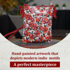 SUKRITI - Genuine Leather Crossbody Flower Print Sling Bag with Shoulder Strap - Red_7272055_3