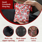 SUKRITI - Genuine Leather Crossbody Flower Print Sling Bag with Shoulder Strap - Red_7272055_4