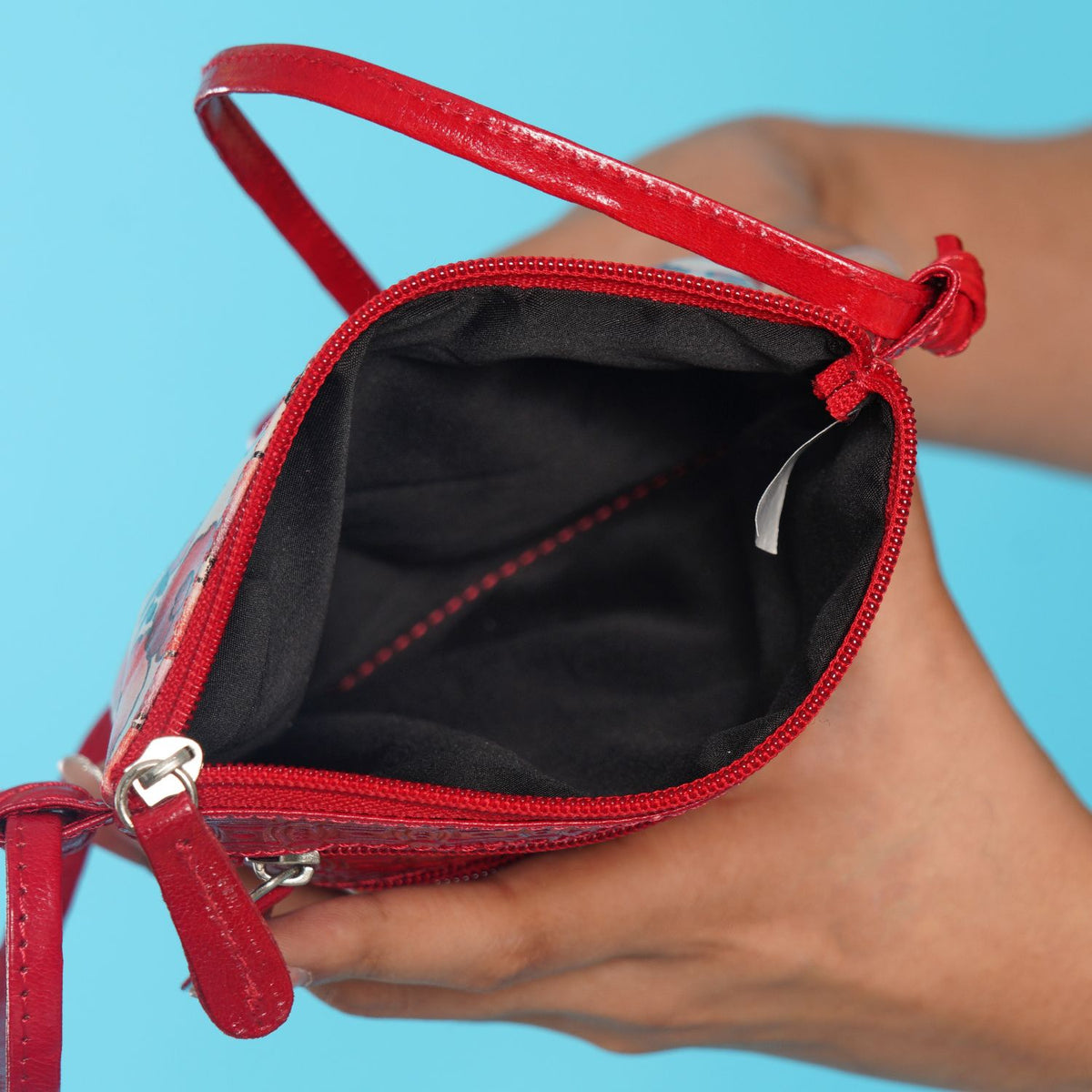 SUKRITI - Genuine Leather Crossbody Flower Print Sling Bag with Shoulder Strap - Red 7272055 7