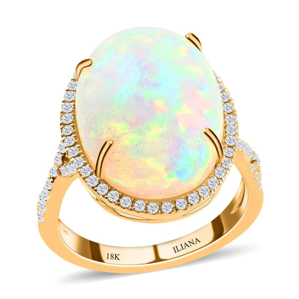 18K Yellow Gold  AAA   Ethiopian Opal ,  White Diamond  SI Ring 9.50 ct,  Gold Wt. 5.87 Gms  9.500  Ct._7273325