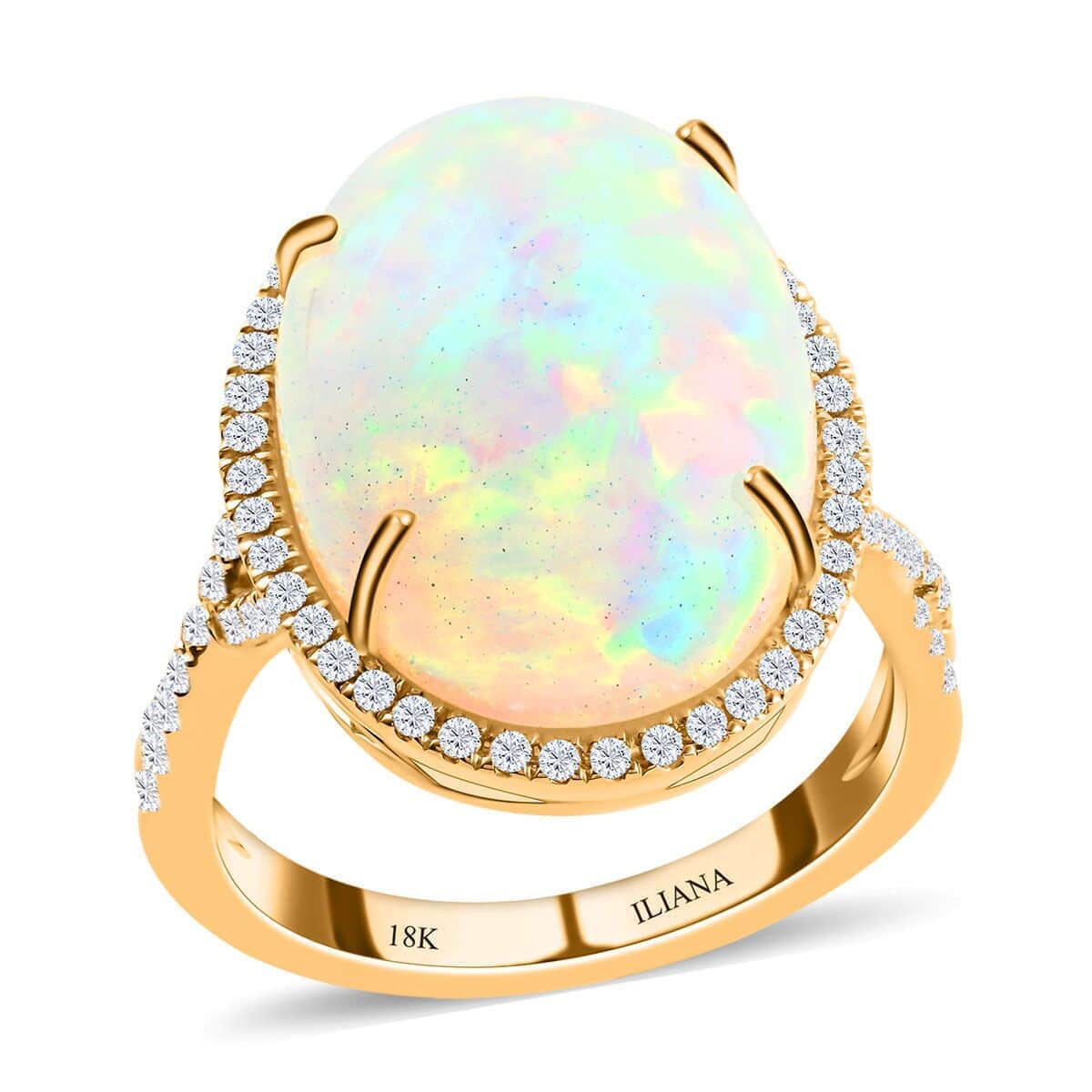 Appraised and Certified 9.5 Ct. Ethiopian Opal, Diamond Halo Ring in 18K Yellow Gold 7273325 0
