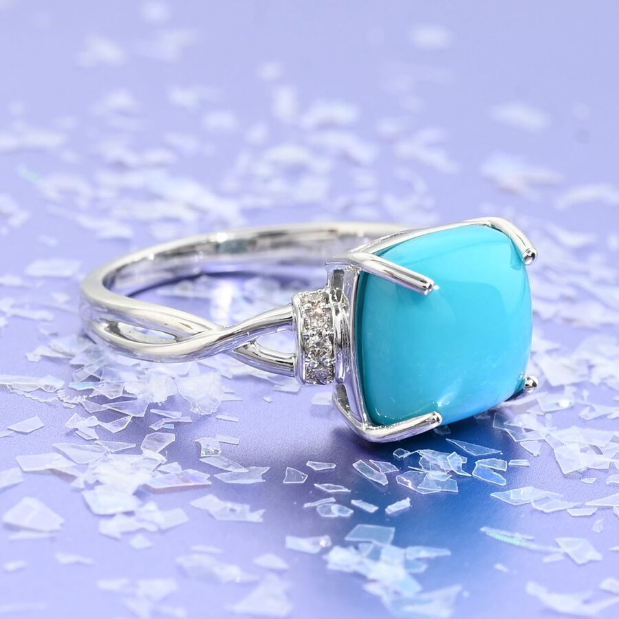 14K White Gold  AAA Sleeping Beauty Turquoise and Diamond Infinity Shank Ring 3.20 Ct. 7273377 1