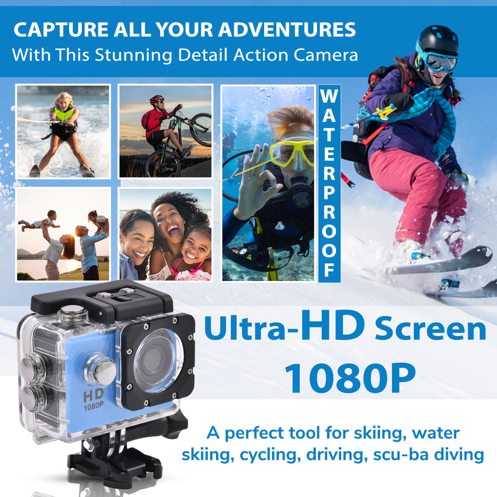Multi-Purpose 30M Waterproof Camera 5MP, Camcorder 1080P, Motion Detection Dashcam - Blue_7273512_1