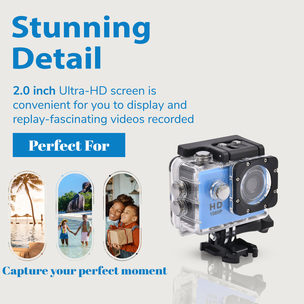 Multi-Purpose 30M Waterproof Camera 5MP, Camcorder 1080P, Motion Detection Dashcam - Blue_7273512_2