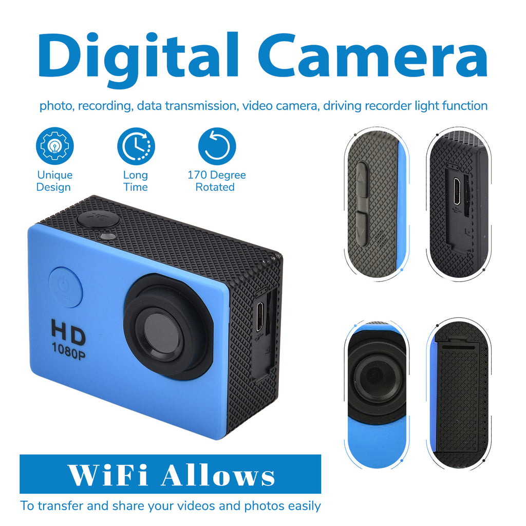 Multi-Purpose 30M Waterproof Camera 5MP, Camcorder 1080P, Motion Detection Dashcam - Blue_7273512_4