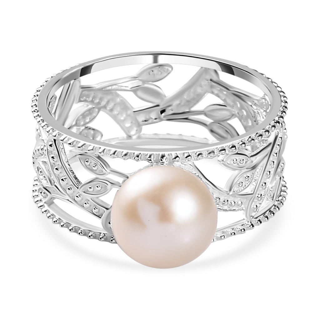 Fresh Water Pearl Leaf Band Ring in Sterling Silver 2.62 Ct._7274038