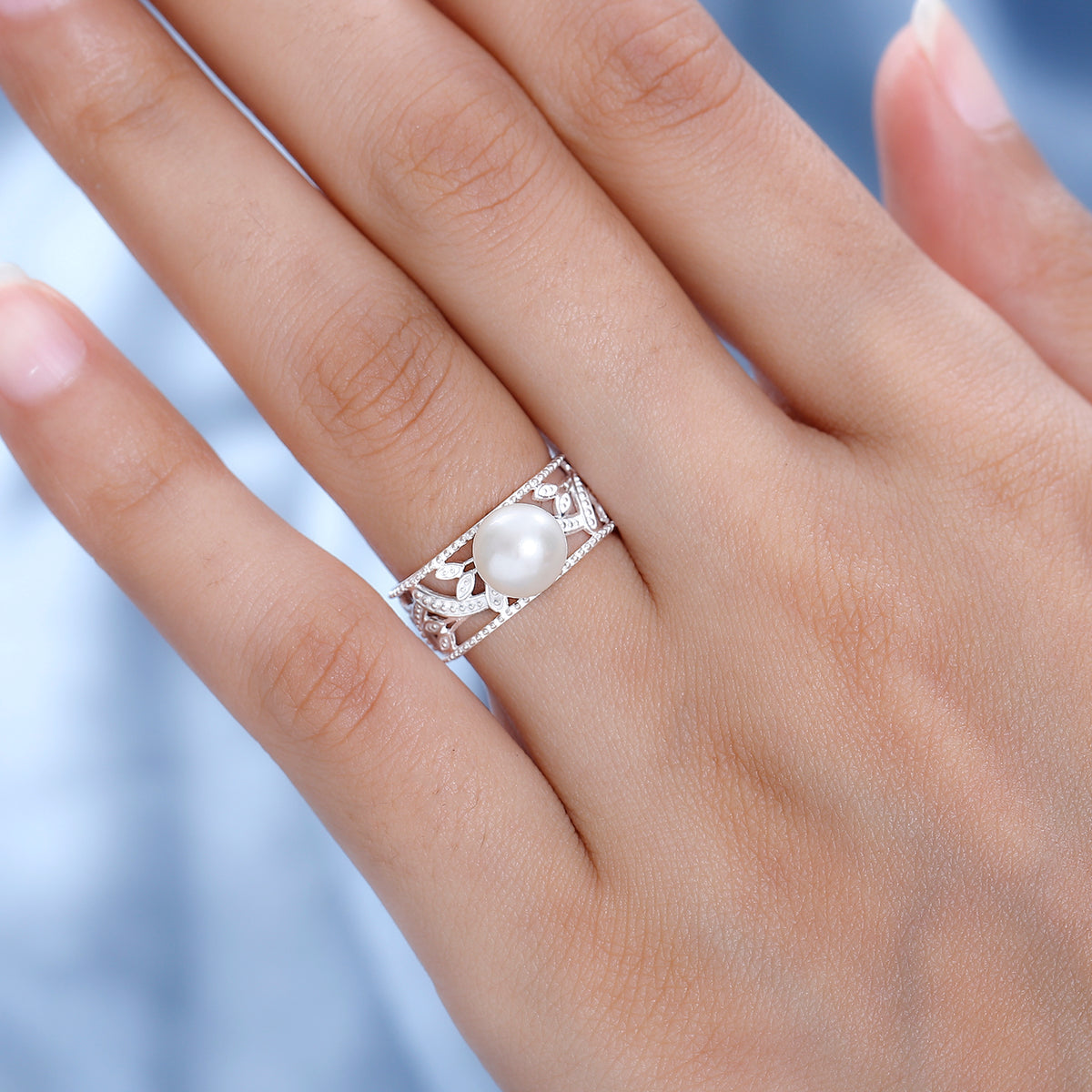 Fresh Water Pearl Leaf Band Ring in Sterling Silver 2.62 Ct. 7274038 8