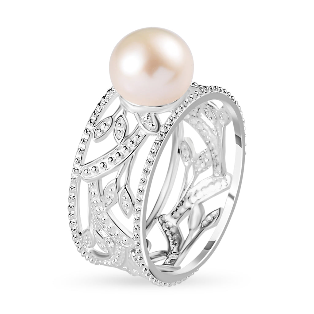 Fresh Water Pearl Leaf Band Ring in Sterling Silver 2.62 Ct._7274038_3