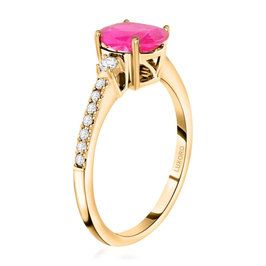 Luxoro - 14K Yellow Gold AGI Certified AAA Mozambique Ruby & White Diamond Ring 1.60 Ct_7275738_3