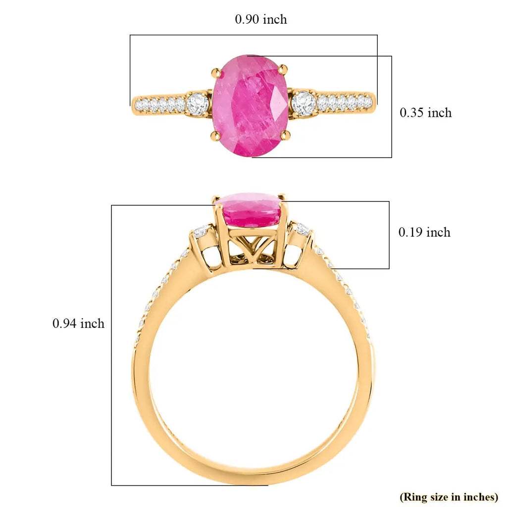 Luxoro - 14K Yellow Gold AGI Certified AAA Mozambique Ruby & White Diamond Ring 1.60 Ct_7275738_6