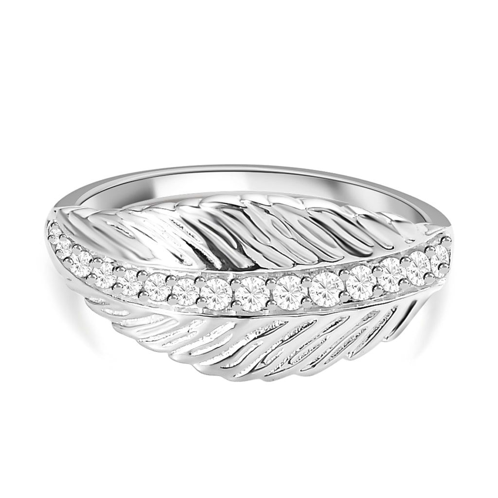 Simulated Diamond Leaf Ring in Sterling Silver_7276200