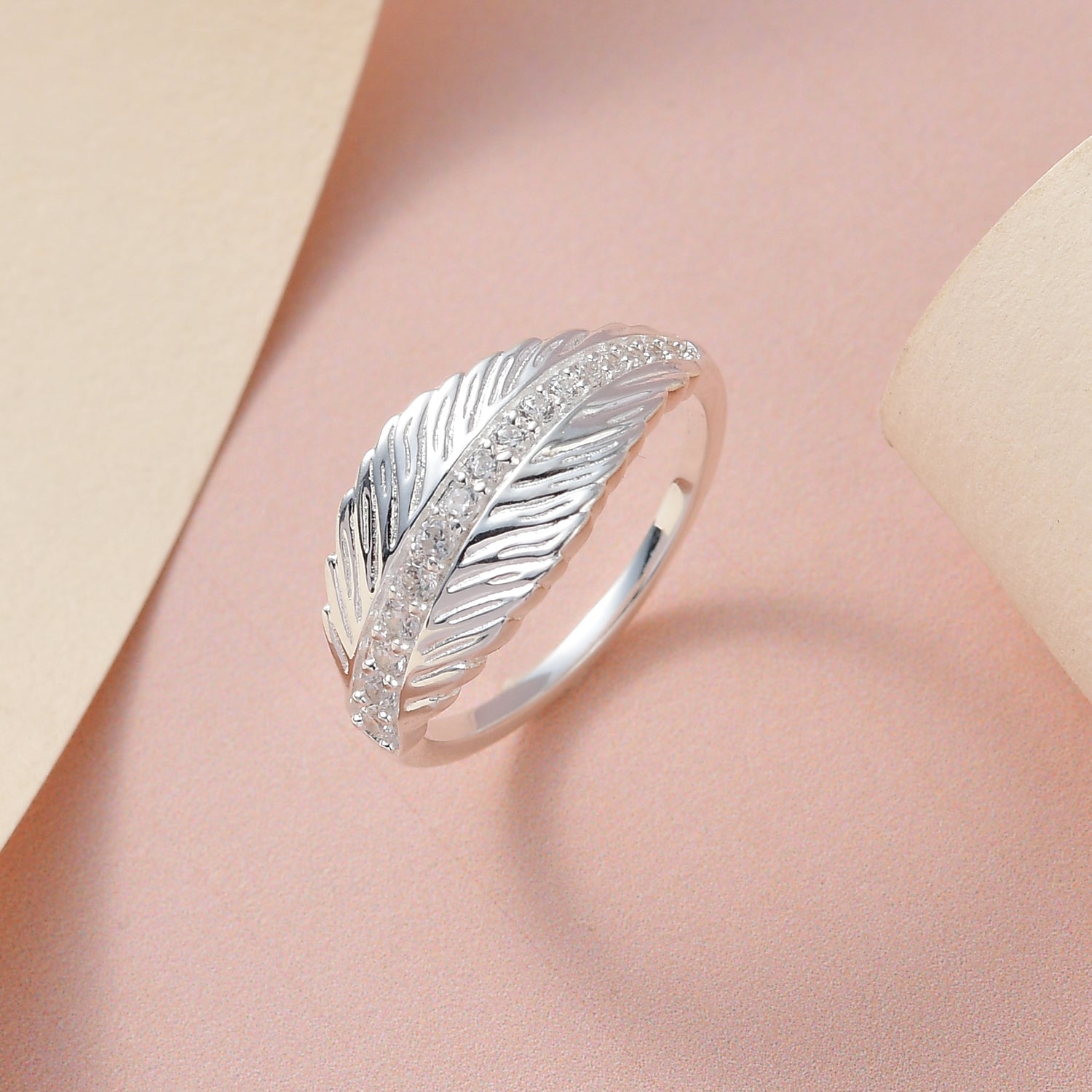 Simulated Diamond Leaf Ring in Sterling Silver 7276200 1