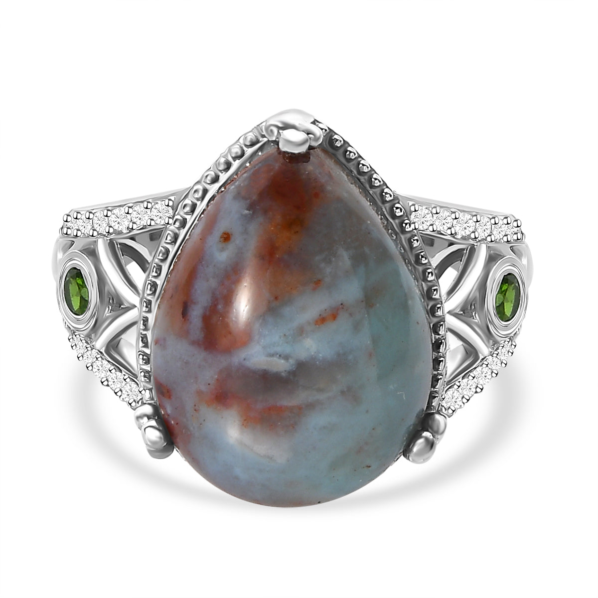 Zimbaprase and Multigemstone Ring in Platinum Overlay Sterling Silver 9.93 Ct V32530827 0