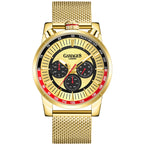 GAMAGES OF LONDON Limited Edition Hand Assembled Standing Timer Automatic Movement Gold Dial Water Resistant Watch with Gold Mesh Bracelet_7278762
