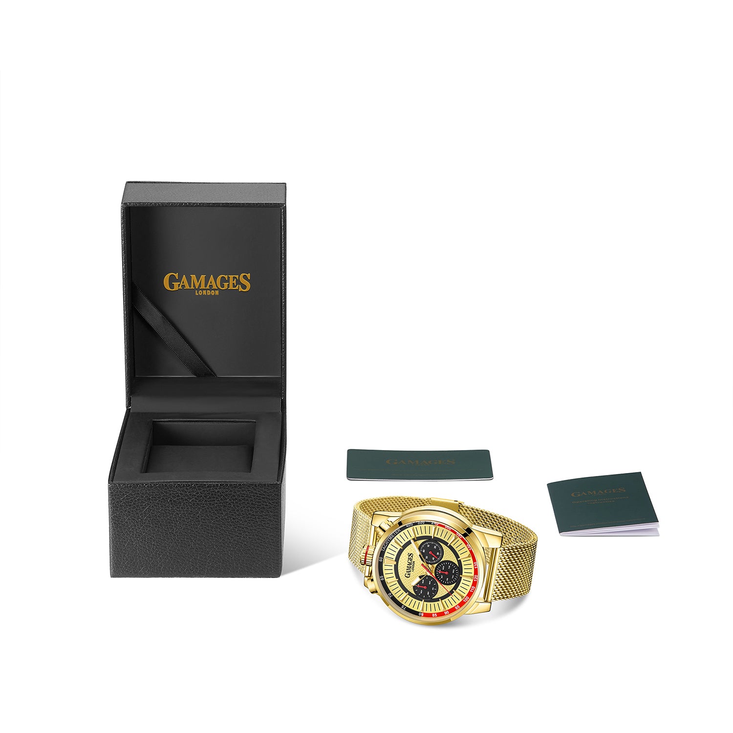 GAMAGES OF LONDON Limited Edition Hand Assembled Standing Timer Automatic Movement Gold Dial Water Resistant Watch with Gold Mesh Bracelet 7278762 4