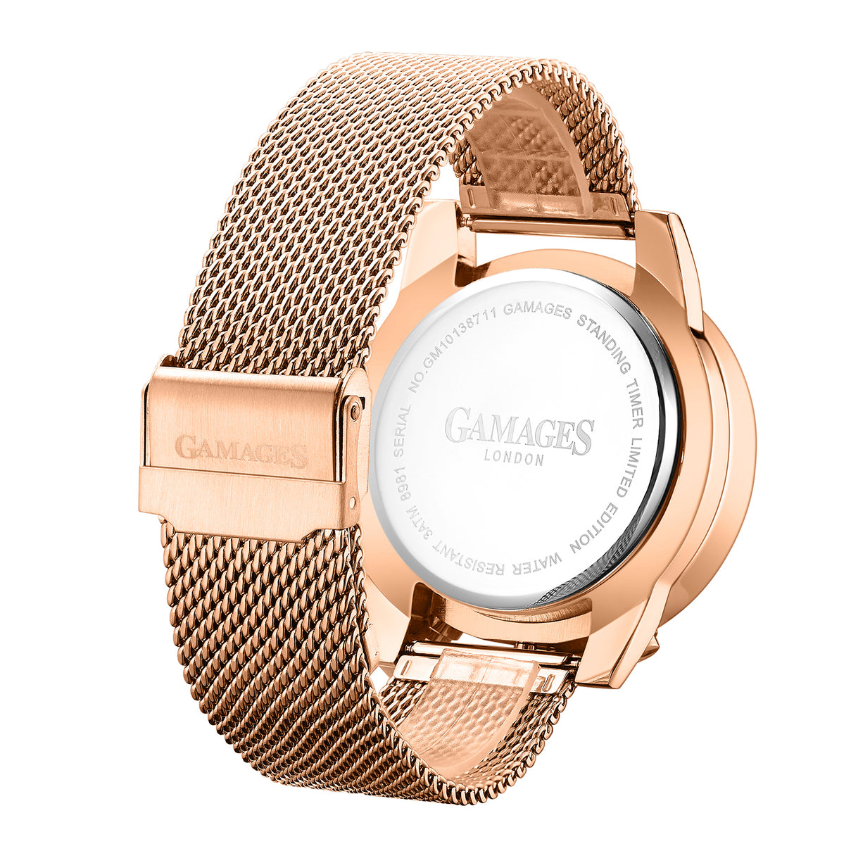 GAMAGES OF LONDON Limited Edition Hand Assembled Standing Timer Automatic Movement Rose Gold Dial Water Resistant Watch with Rose Gold Mesh Bracelet 7278783 2