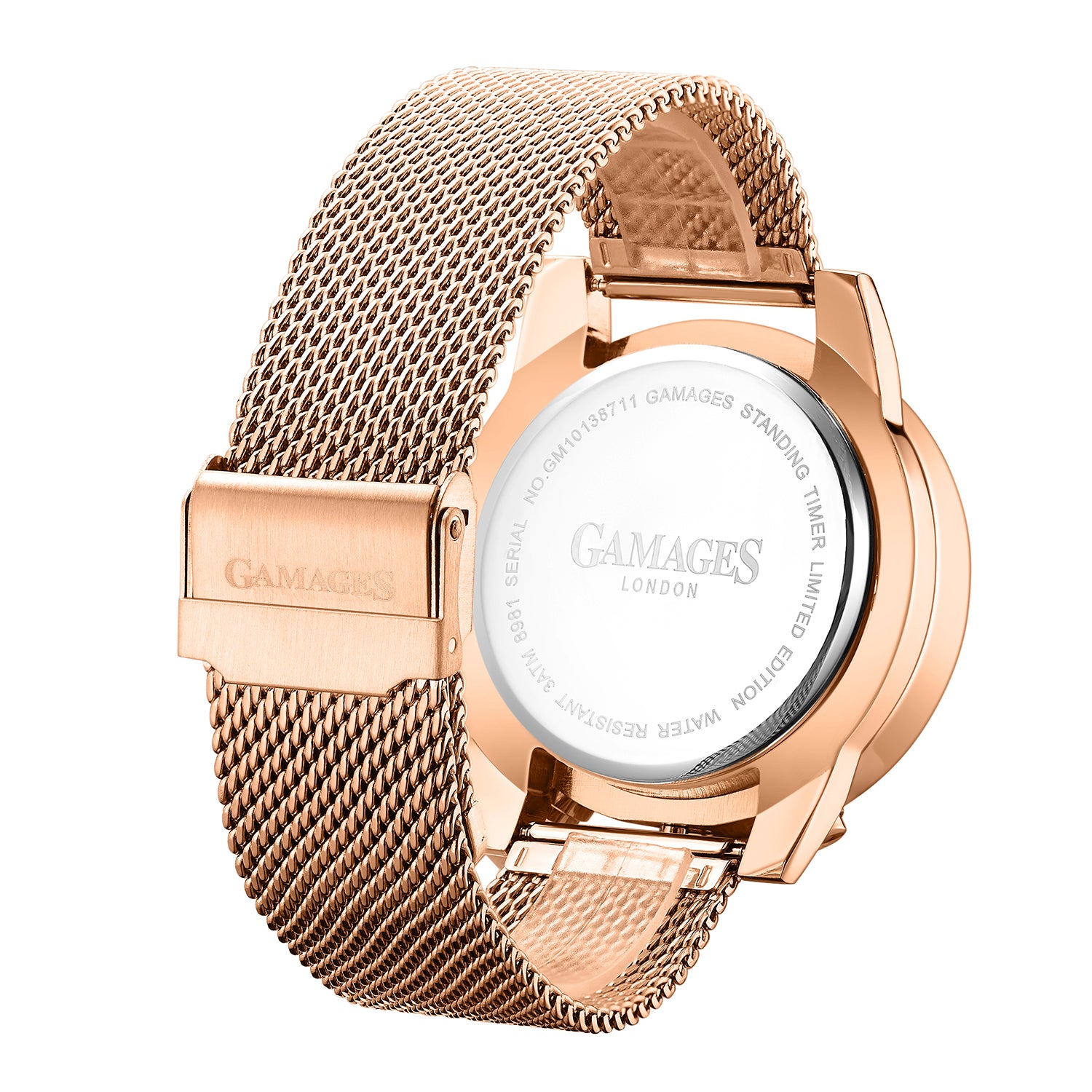 GAMAGES OF LONDON Limited Edition Hand Assembled Standing Timer Automatic Movement Rose Gold Dial Water Resistant Watch with Rose Gold Mesh Bracelet 7278783 2