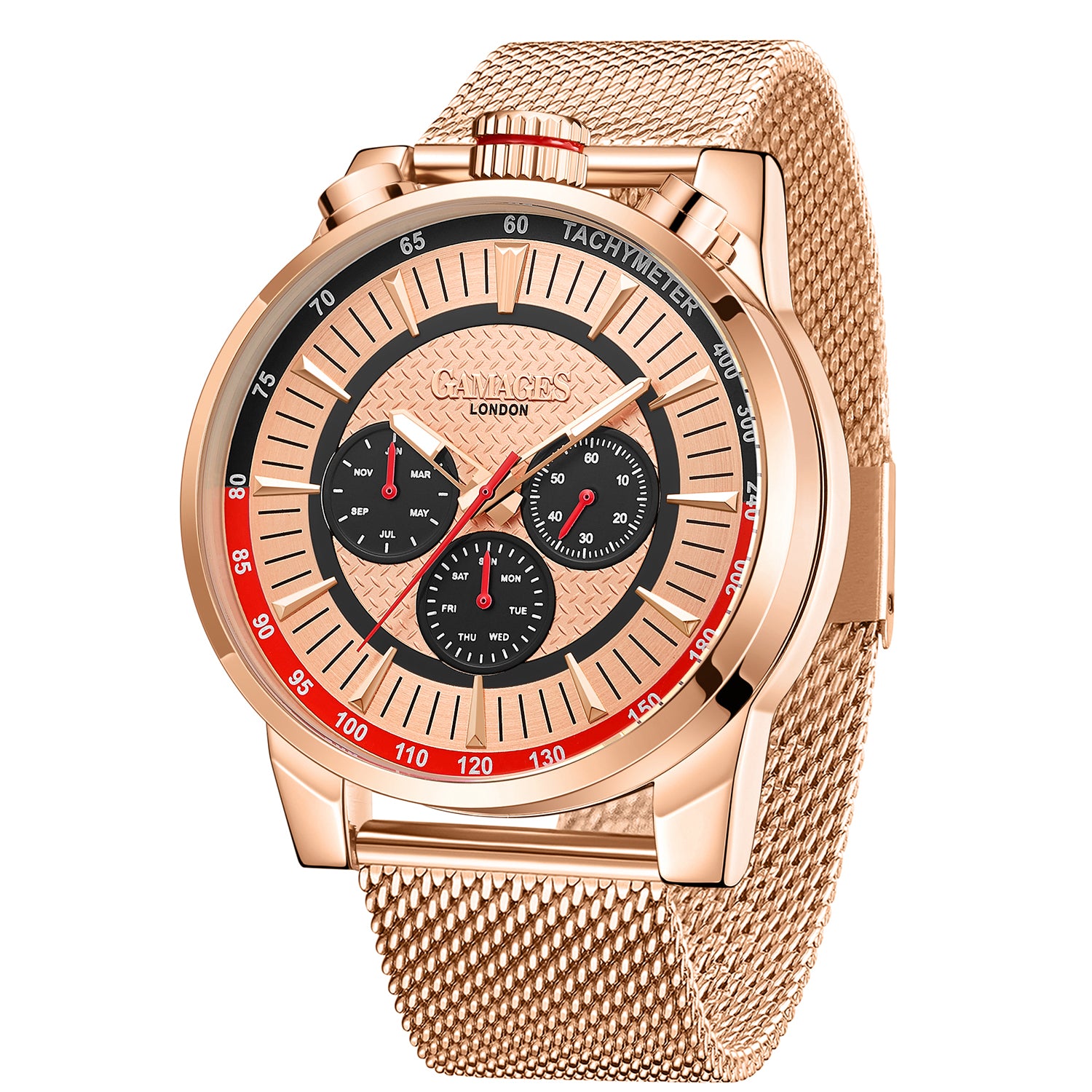 GAMAGES OF LONDON Limited Edition Hand Assembled Standing Timer Automatic Movement Rose Gold Dial Water Resistant Watch with Rose Gold Mesh Bracelet 7278783 3