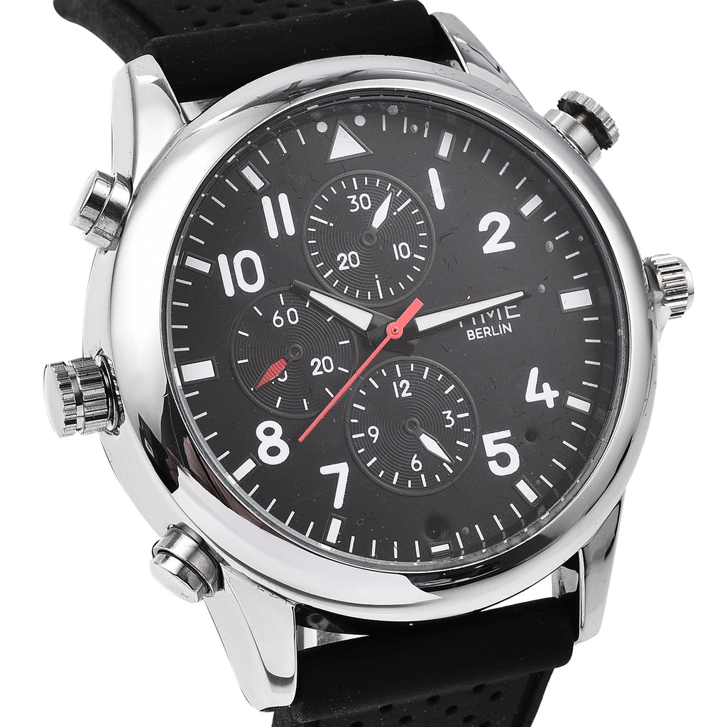 Time Berlin Camera Watch - with Camera and Microphone, 4GB Internal Memory in Stainless Steel - Black strap_7281093_2