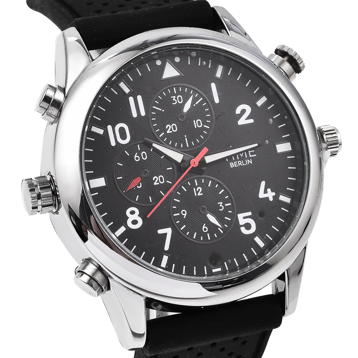 Time Berlin Camera Watch - with Camera and Microphone, 4GB Internal Memory in Stainless Steel - Black strap V32665470 2