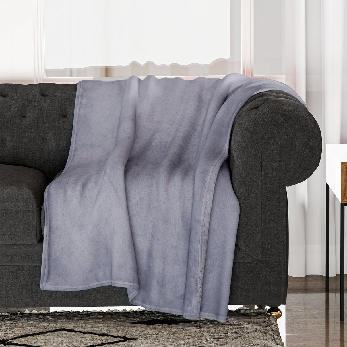 Velour Effect Warm Teddy Blanket (Size 152x127cm) - Lilac 7283307 1