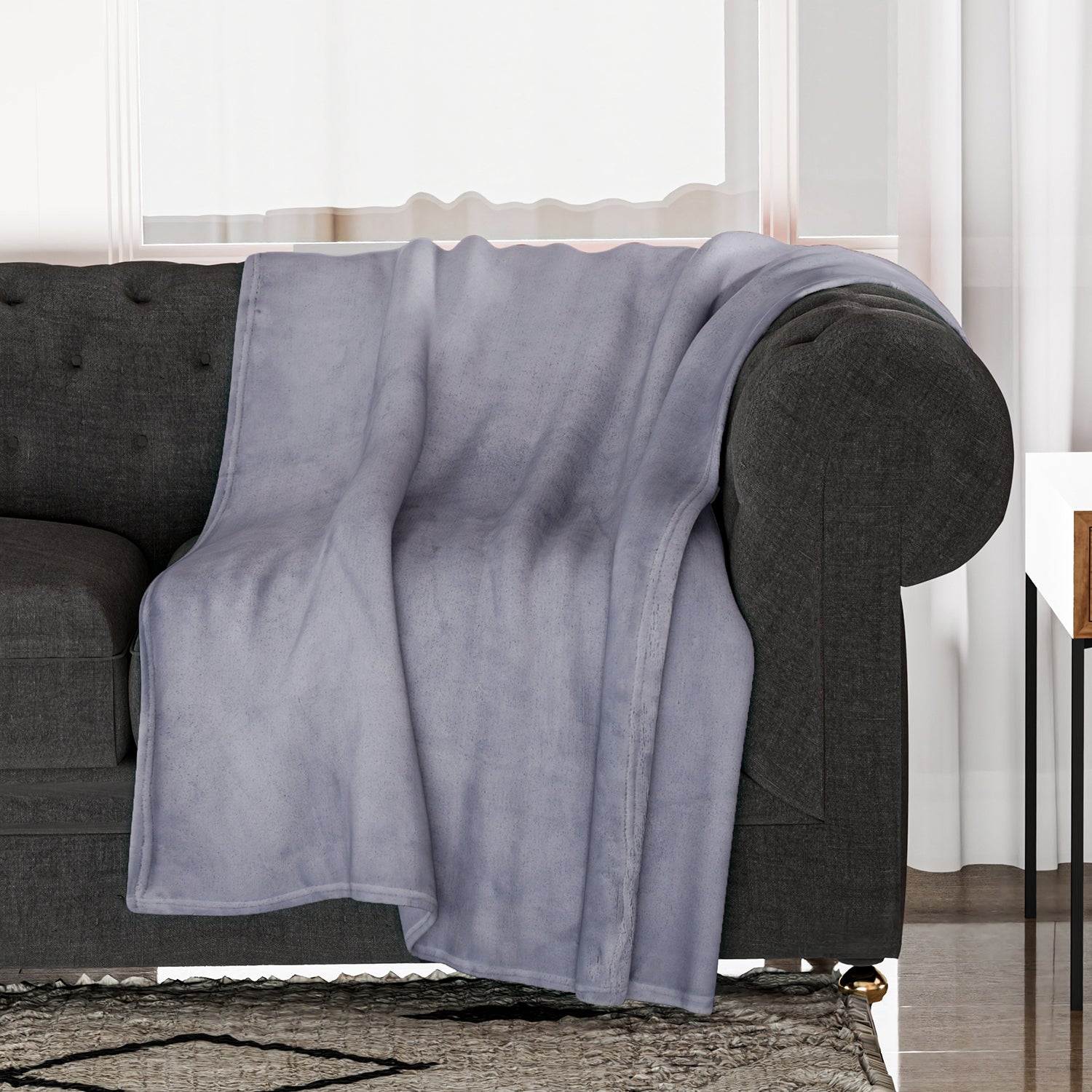 Velour Effect Warm Teddy Blanket (Size 152x127cm) - Lilac 7283307 1