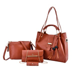 One Time Close Out Deal- Set of 4 - Tote Bag with Handle Drop, Card Holder, Crossbody and Clutch Bag with Long Strap - Tan_7302429
