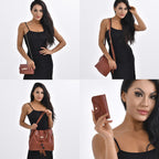 One Time Close Out Deal- Set of 4 - Tote Bag with Handle Drop, Card Holder, Crossbody and Clutch Bag with Long Strap - Tan_7302429_1
