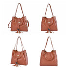 One Time Close Out Deal- Set of 4 - Tote Bag with Handle Drop, Card Holder, Crossbody and Clutch Bag with Long Strap - Tan_7302429_2