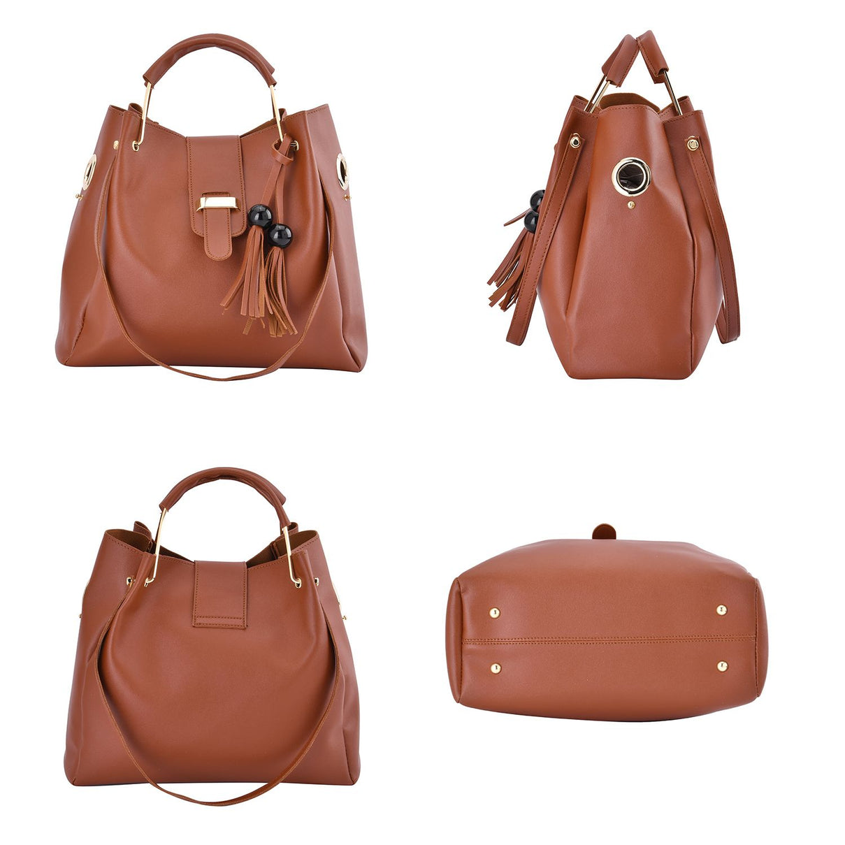 One Time Close Out Deal- Set of 4 - Tote Bag with Handle Drop, Card Holder, Crossbody and Clutch Bag with Long Strap - Tan 7302429 3
