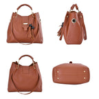 One Time Close Out Deal- Set of 4 - Tote Bag with Handle Drop, Card Holder, Crossbody and Clutch Bag with Long Strap - Tan_7302429_3