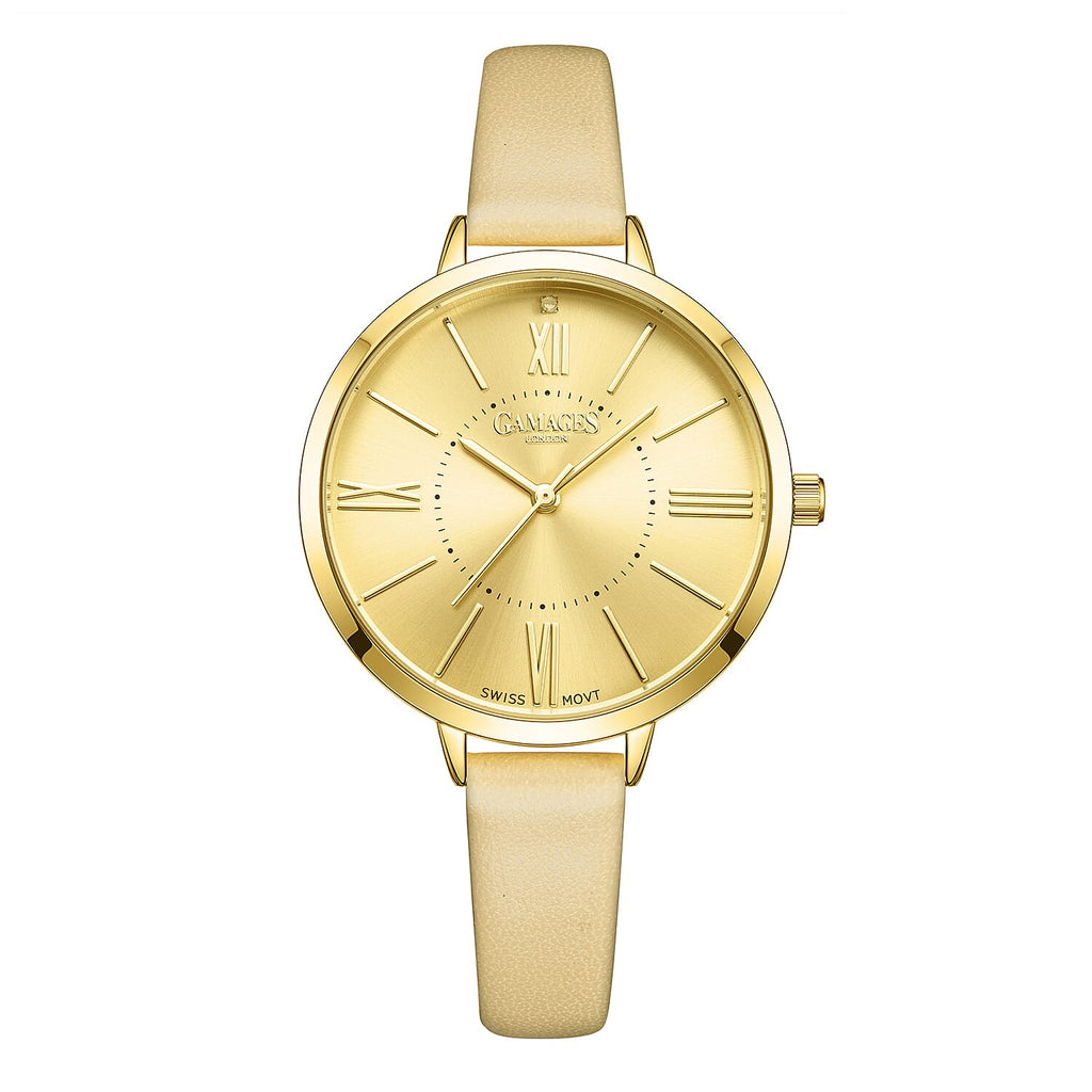 Gamages Of London Diamond Swiss Quartz Movement 3ATM Water Resistant Champagne Dial Ladies Jubilant Watch in Stainless Steel - Gold_7303148