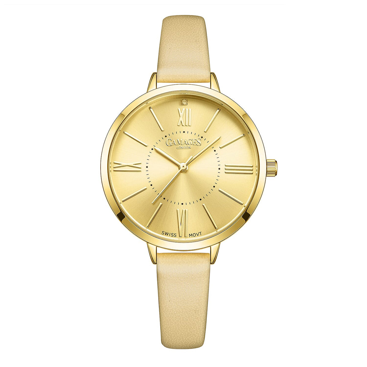 Gamages Of London Diamond Swiss Quartz Movement 3ATM Water Resistant Champagne Dial Ladies Jubilant Watch in Stainless Steel - Gold V32512540 0