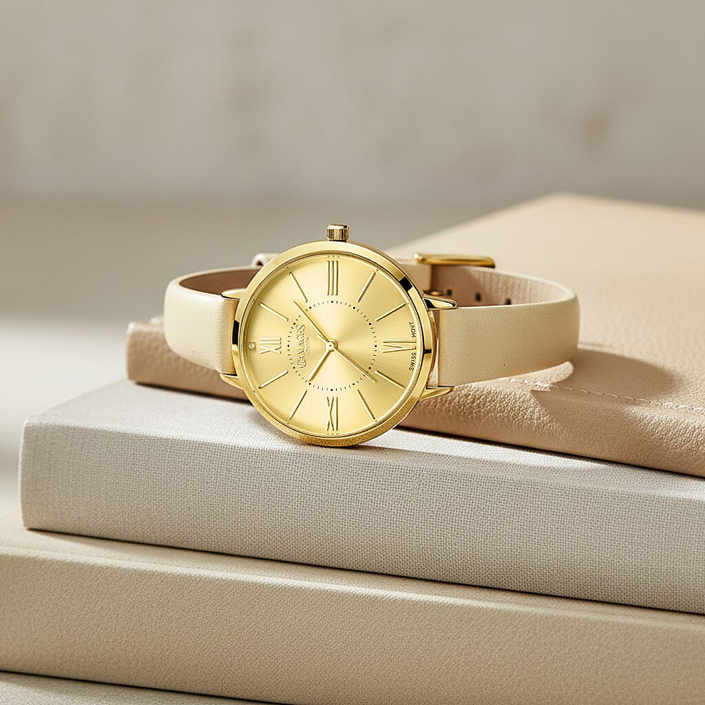Gamages Of London Diamond Swiss Quartz Movement 3ATM Water Resistant Champagne Dial Ladies Jubilant Watch in Stainless Steel - Gold_7303148_1