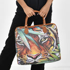 Tiger Head & Leaves Pattern Tote Bag with Handle Drop & Detachable Shoulder Strap - Brown_7303276_2