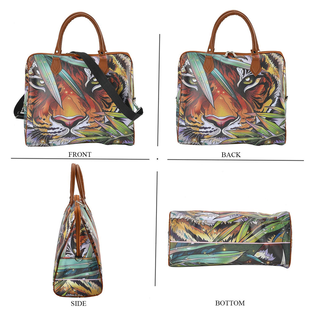 Tiger Head & Leaves Pattern Tote Bag with Handle Drop & Detachable Shoulder Strap - Brown_7303276_3