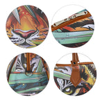 Tiger Head & Leaves Pattern Tote Bag with Handle Drop & Detachable Shoulder Strap - Brown_7303276_5
