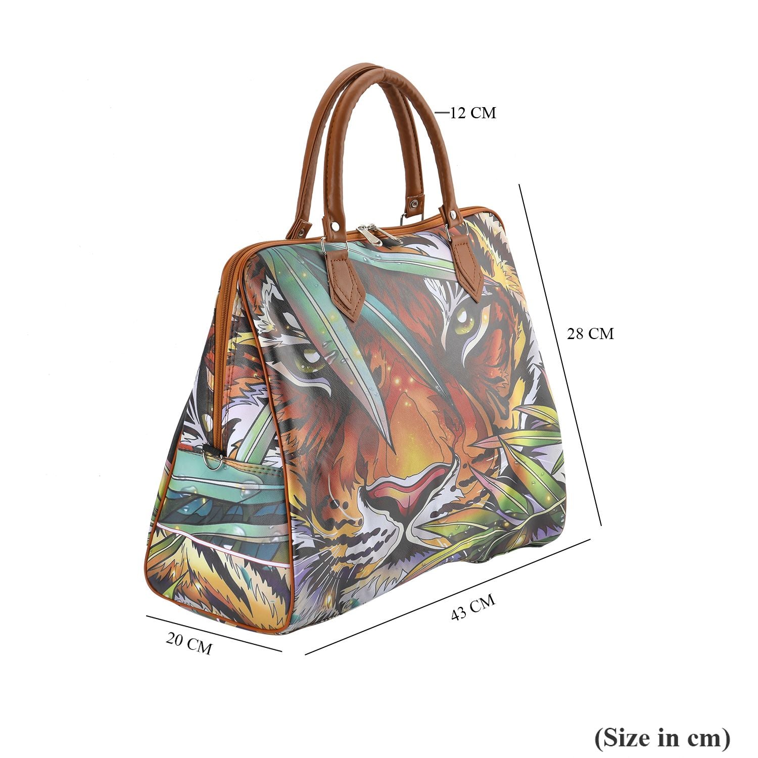 Tiger Head &amp; Leaves Pattern Tote Bag with Handle Drop &amp; Detachable Shoulder Strap - Brown 7303276 6