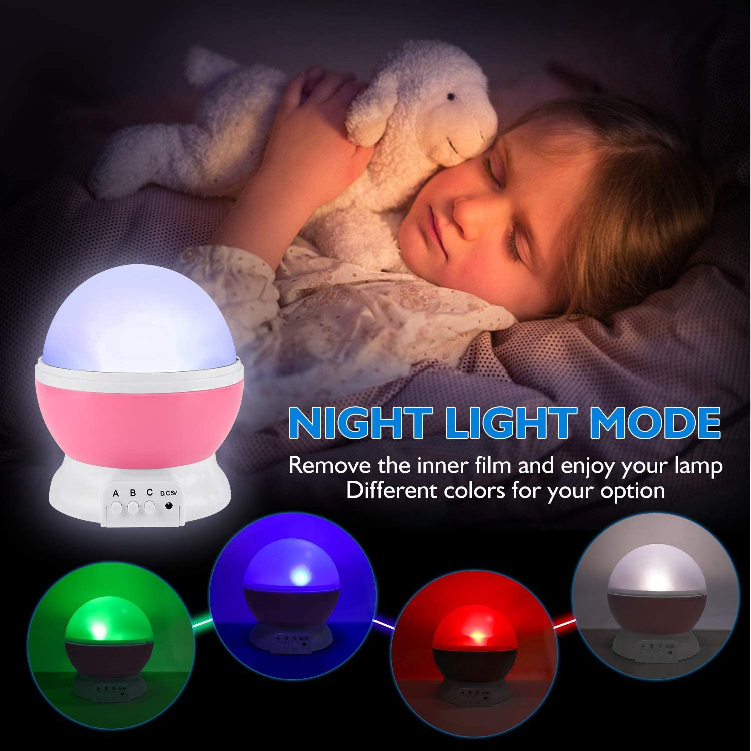 360 Degree Rotating Galaxy Light Projector Light with Music - Pink 7307398 3