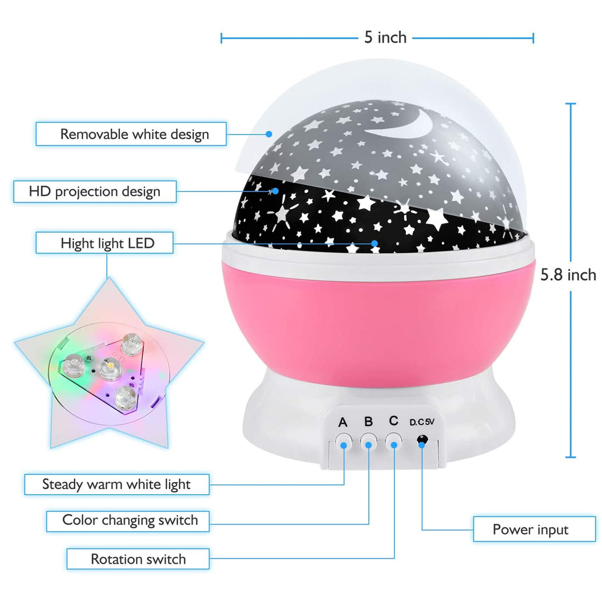 360 Degree Rotating Galaxy Light Projector Light with Music - Pink 7307398 4