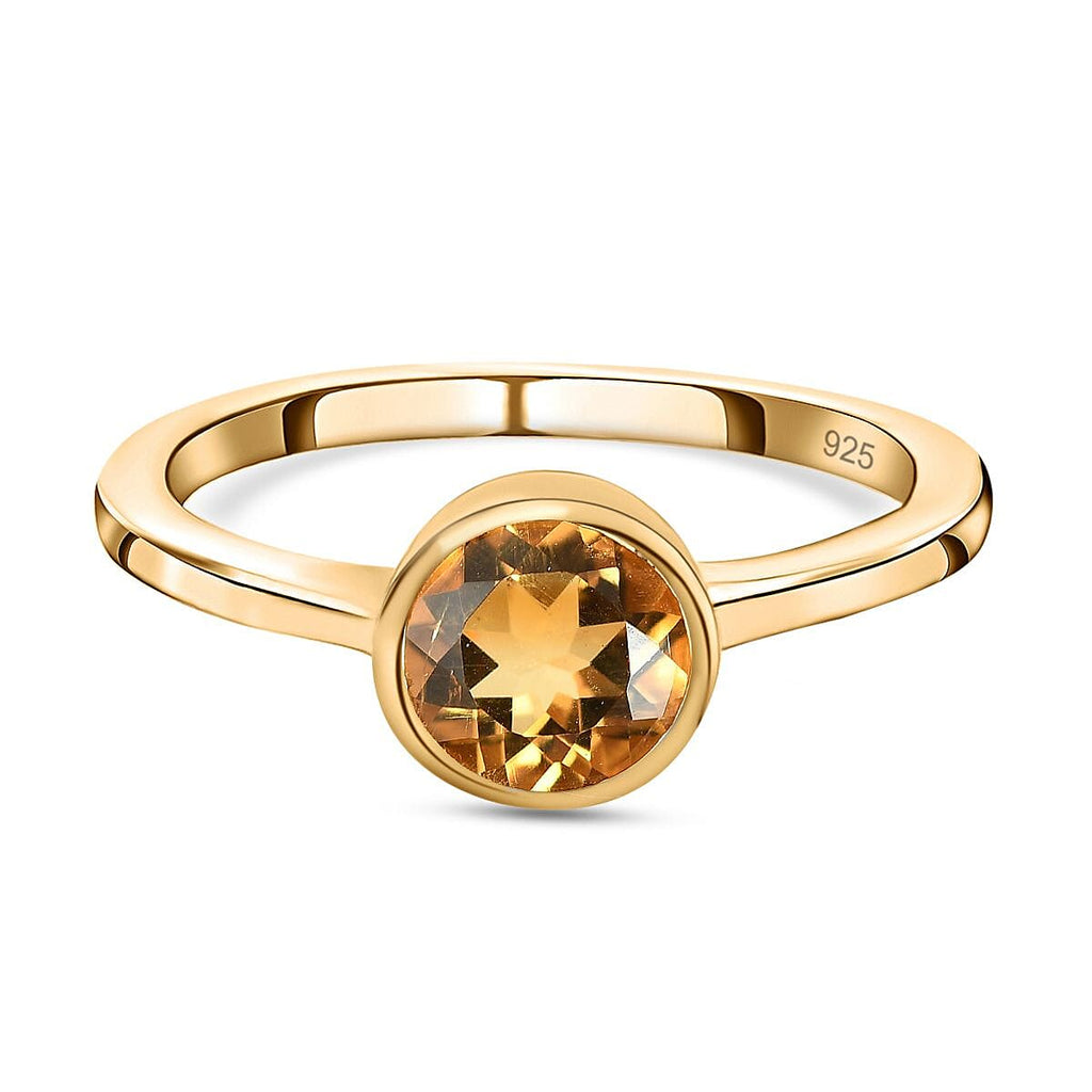 D'Joy Citrine Solitaire Ring in 18K Vermeil Yellow Gold Plated Sterling Silver