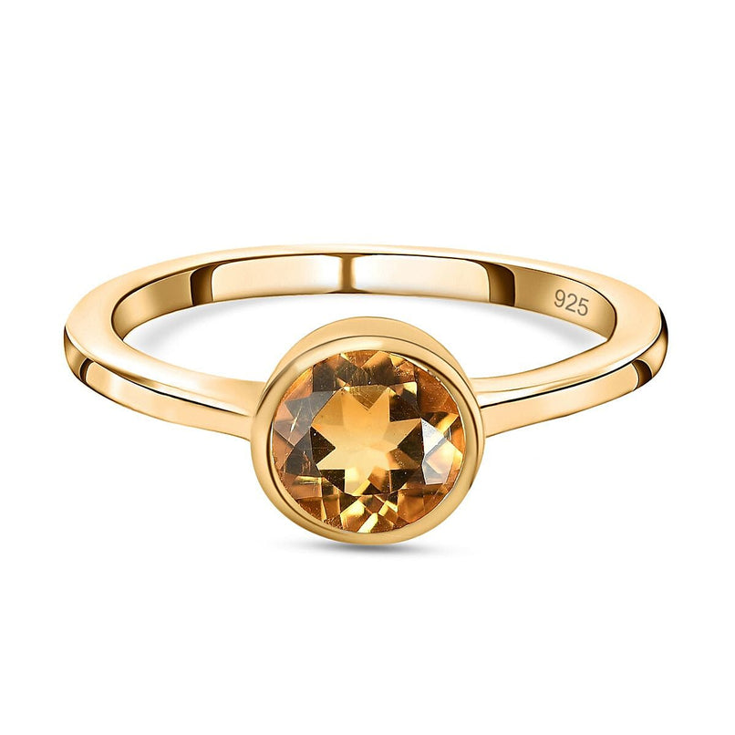 D'Joy Citrine Solitaire Ring in 18K Vermeil Yellow Gold Plated Sterling Silver