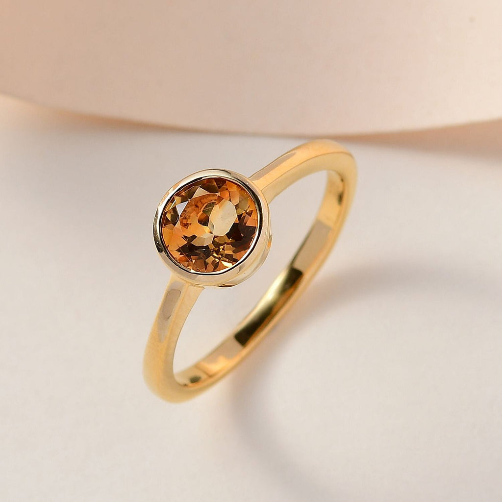 D'Joy Citrine Solitaire Ring in 18K Vermeil Yellow Gold Plated Sterling Silver