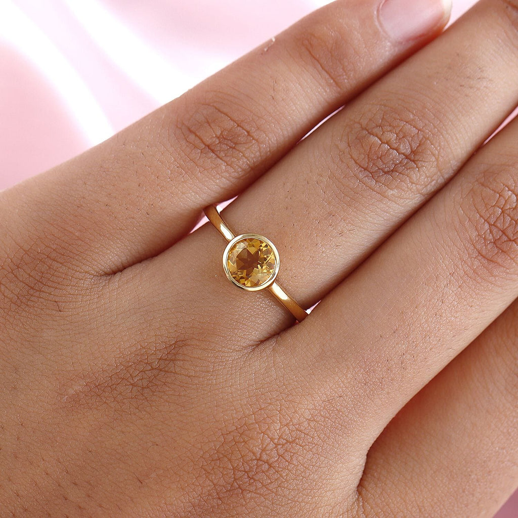 D'Joy Citrine Solitaire Ring in 18K Vermeil Yellow Gold Plated Sterling Silver