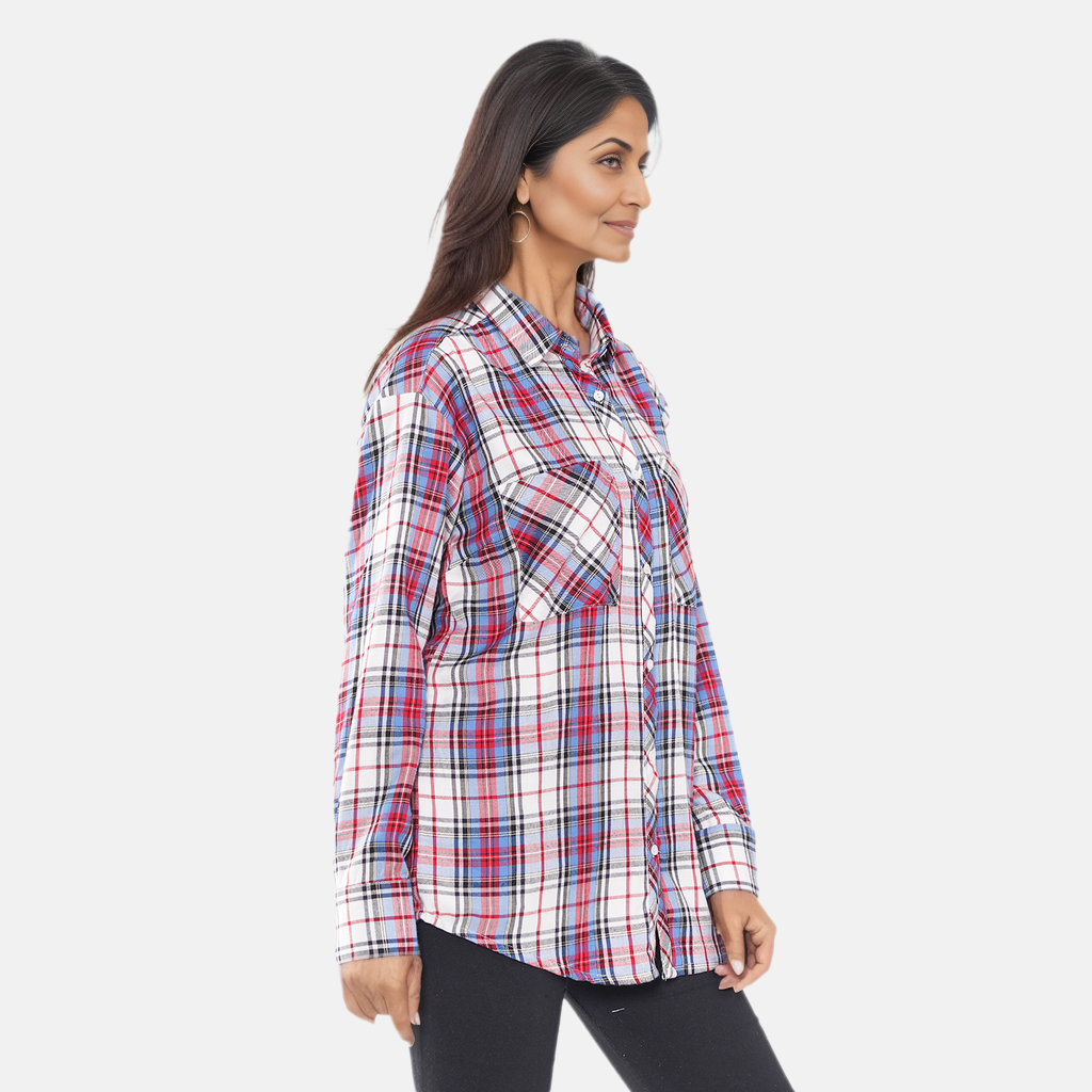 TAMSY 100% Viscose Check Shirt (Size L) - Light Blue_7308213_3