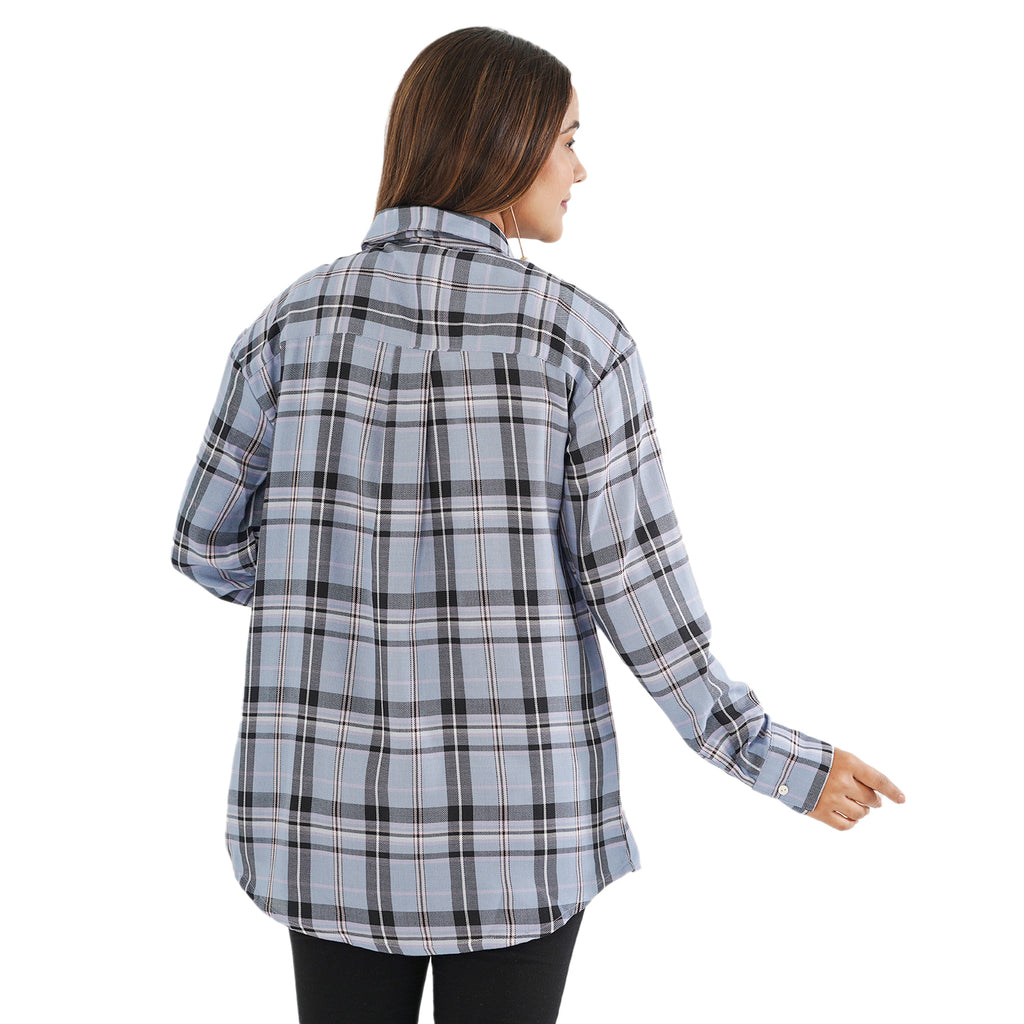TAMSY 100% Viscose Check Shirt (Size L) - Light Blue_7308214_1