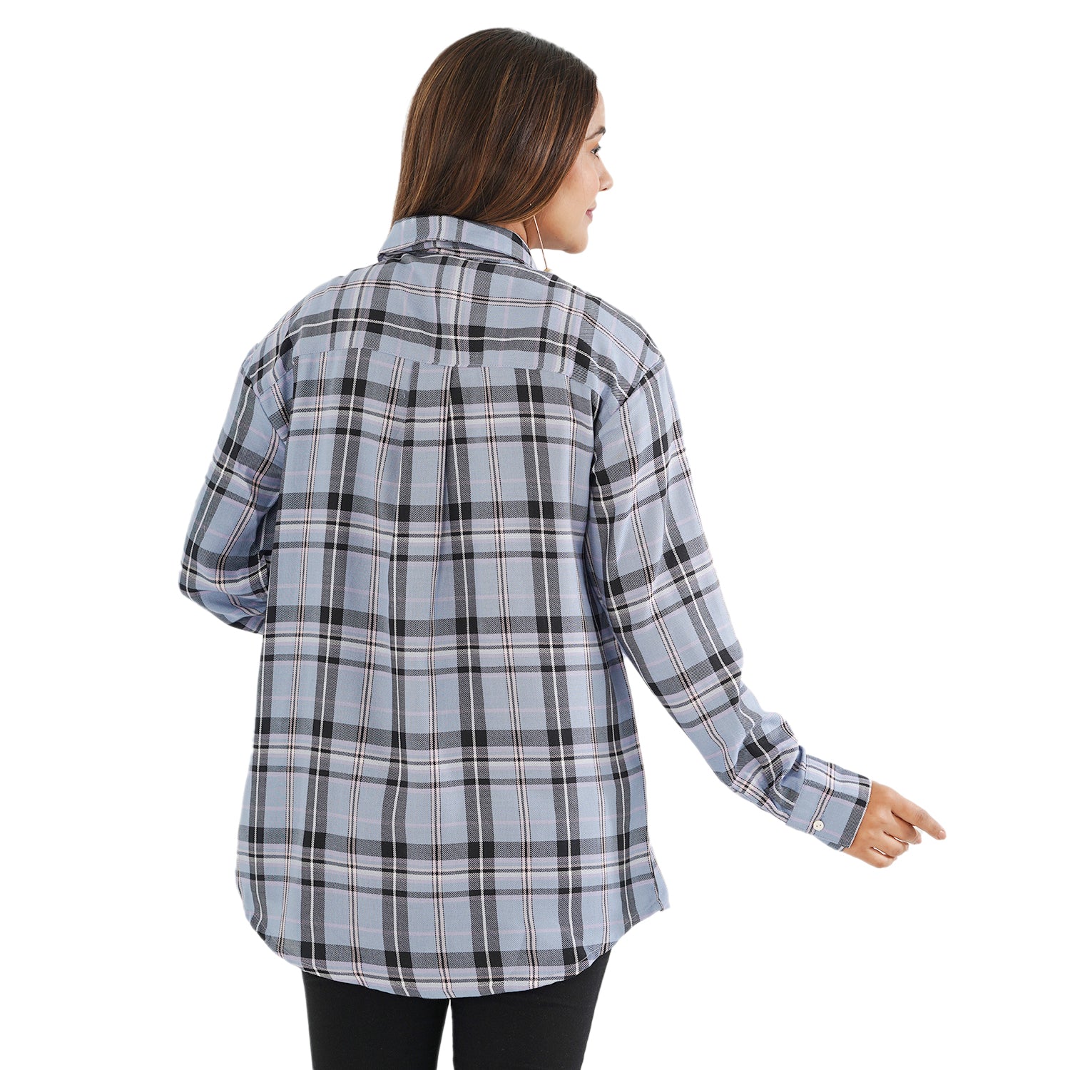 TAMSY Collared Neck Check Pattern Women's Shirt - Light blue V32516818 2
